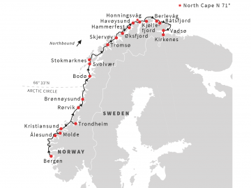 The Hurtigruten route from Bergen to Kirkenes
