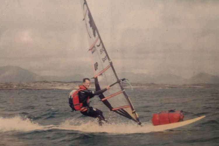 Rob Henshall on his 1992 Round Ireland Windsurf